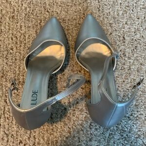 Silver 4 inch block heels
